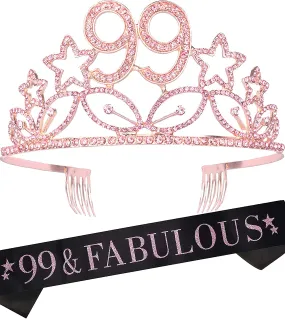 99th Birthday Gifts for Woman, 99th Birthday Tiara and Sash Pink, HAPPY 99th Birthday