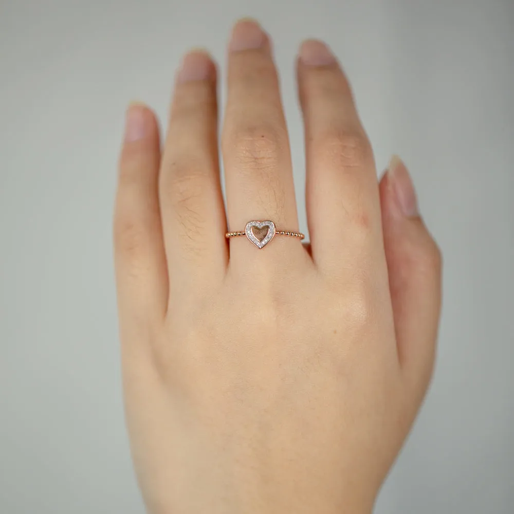 9ct Rose Gold Diamond Heart Signet Ring with 20 Brilliant Diamonds