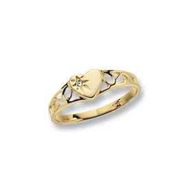 9ct Yellow Gold Maidens Signet Heart Zirconia Ring RN496