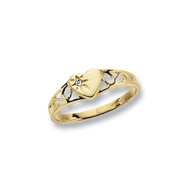 9ct Yellow Gold Maidens Signet Heart Zirconia Ring RN496