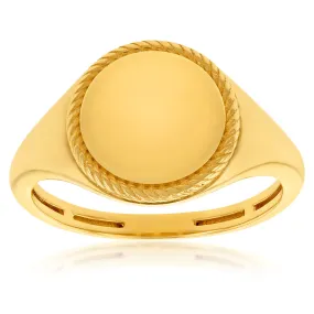 9ct Yellow Gold Round Rope Edge Signet Ring