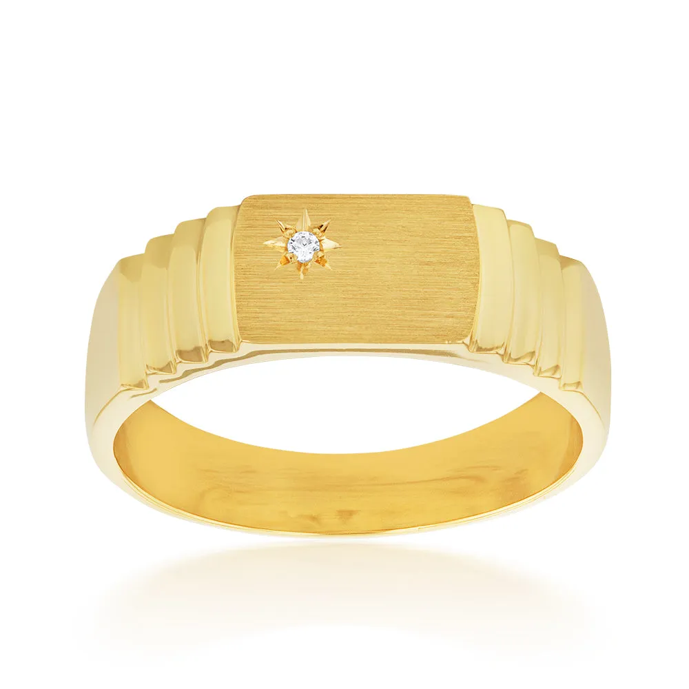 9ct Yellow Gold Zirconia Gents Signet Ring