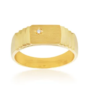 9ct Yellow Gold Zirconia Gents Signet Ring