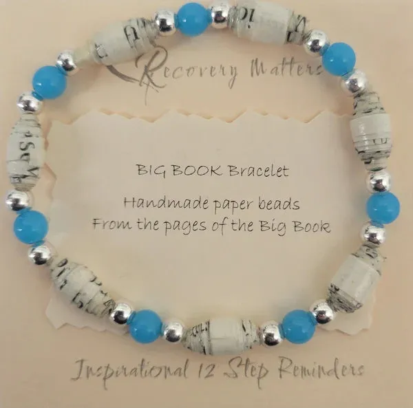 AA Big Book Bracelet Blue & Silver Beads Made From Real Pages From The Big Book