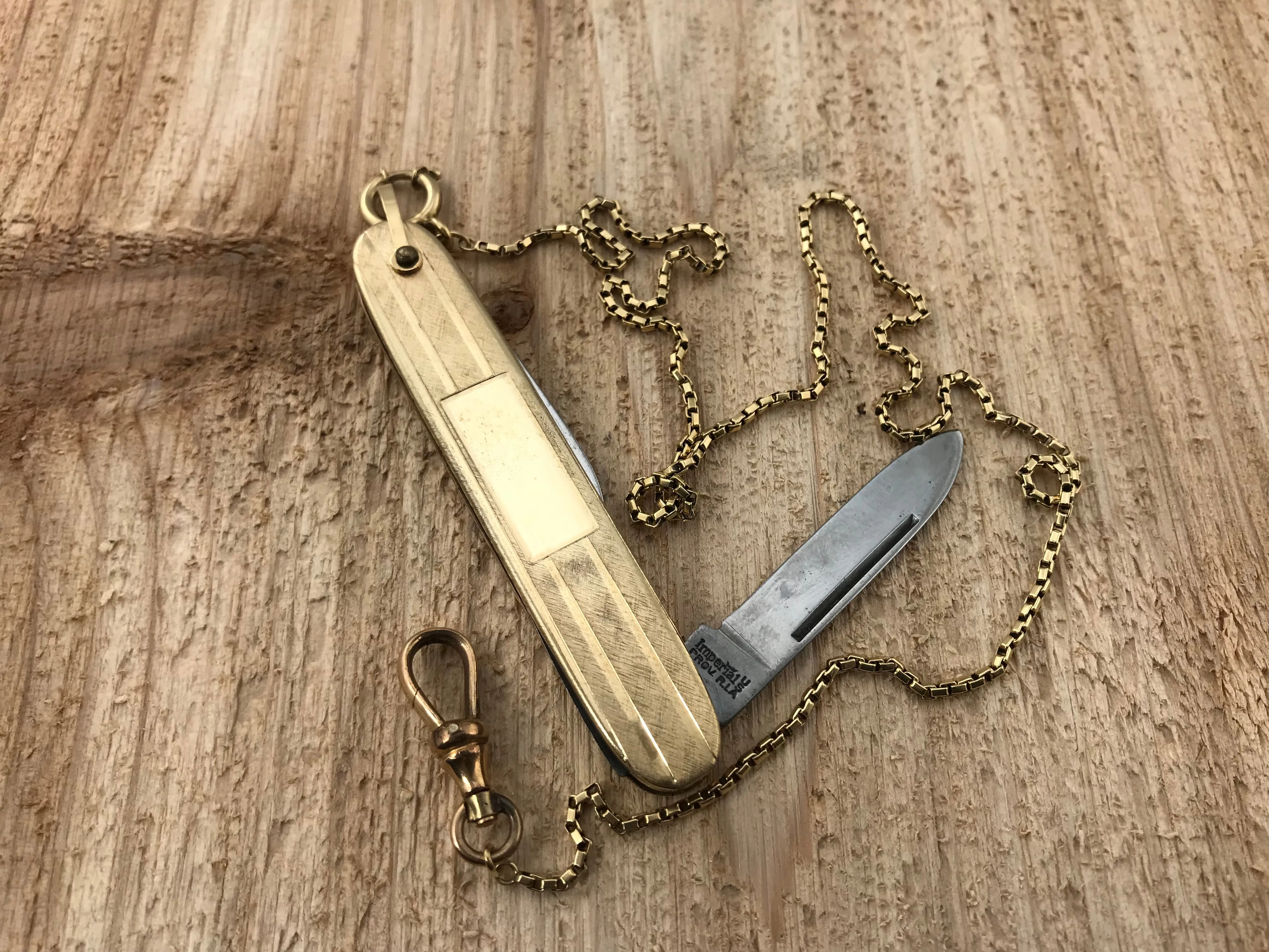 Ahrens Lucerne 18K Gold Pocket Watch with Knife and Chain