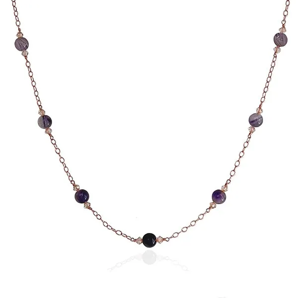 Amethyst Gem Ombre Style Necklace, 14Kt Rose-gold filled Chain, 18 in.