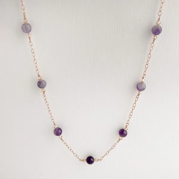 Amethyst Gem Ombre Style Necklace, 14Kt Rose-gold filled Chain, 18 in.