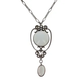 Antique Art Deco Silver Moonstone Pendant Necklace