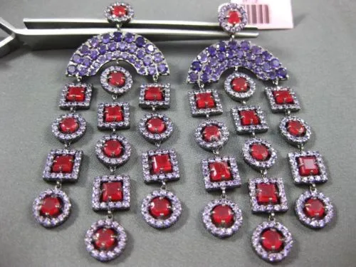 ANTIQUE LARGE 8.36CT RUBY & AMETHYST 14KT WHITE & BLACK GOLD CHANDELIER EARRINGS