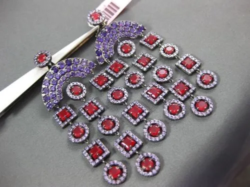 ANTIQUE LARGE 8.36CT RUBY & AMETHYST 14KT WHITE & BLACK GOLD CHANDELIER EARRINGS