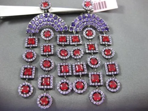 ANTIQUE LARGE 8.36CT RUBY & AMETHYST 14KT WHITE & BLACK GOLD CHANDELIER EARRINGS