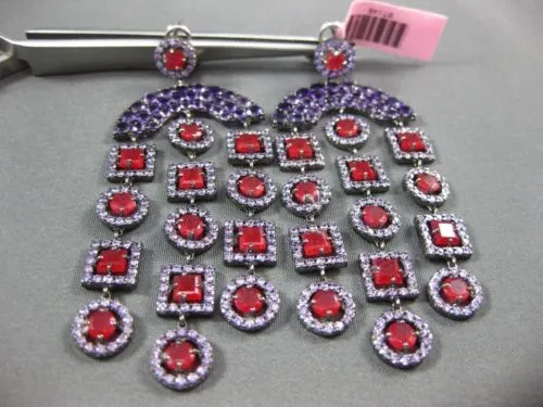 ANTIQUE LARGE 8.36CT RUBY & AMETHYST 14KT WHITE & BLACK GOLD CHANDELIER EARRINGS