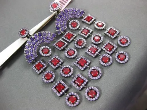 ANTIQUE LARGE 8.36CT RUBY & AMETHYST 14KT WHITE & BLACK GOLD CHANDELIER EARRINGS