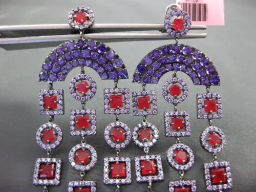 ANTIQUE LARGE 8.36CT RUBY & AMETHYST 14KT WHITE & BLACK GOLD CHANDELIER EARRINGS