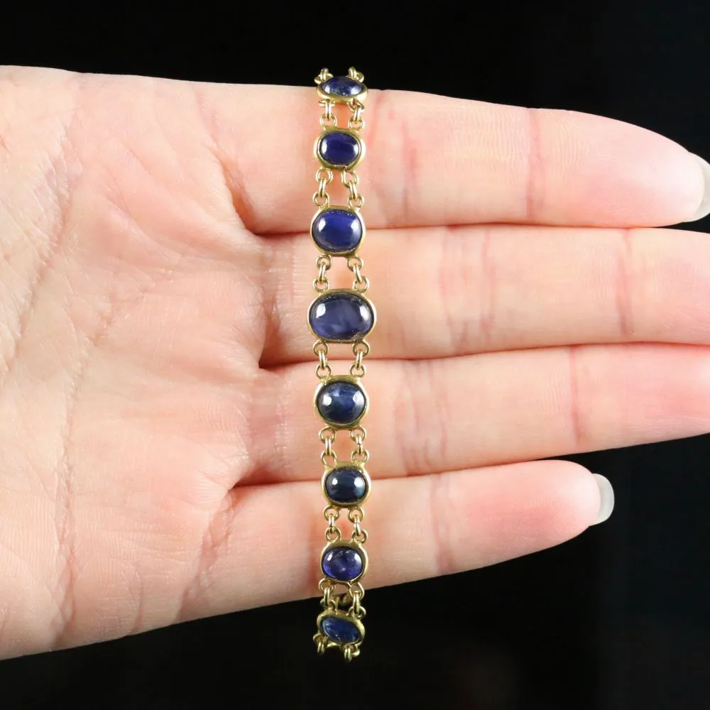 Antique Victorian Cabochon Sapphire Bracelet 18Ct Gold