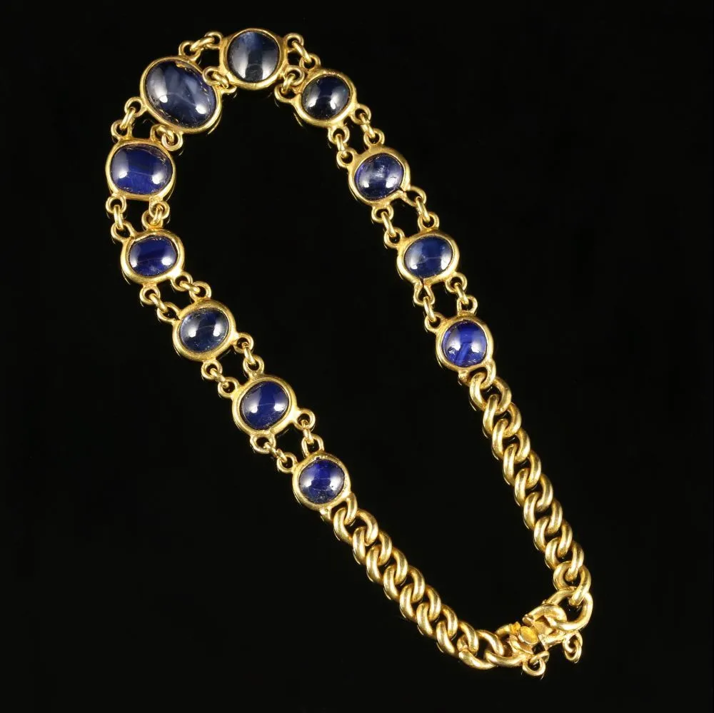 Antique Victorian Cabochon Sapphire Bracelet 18Ct Gold