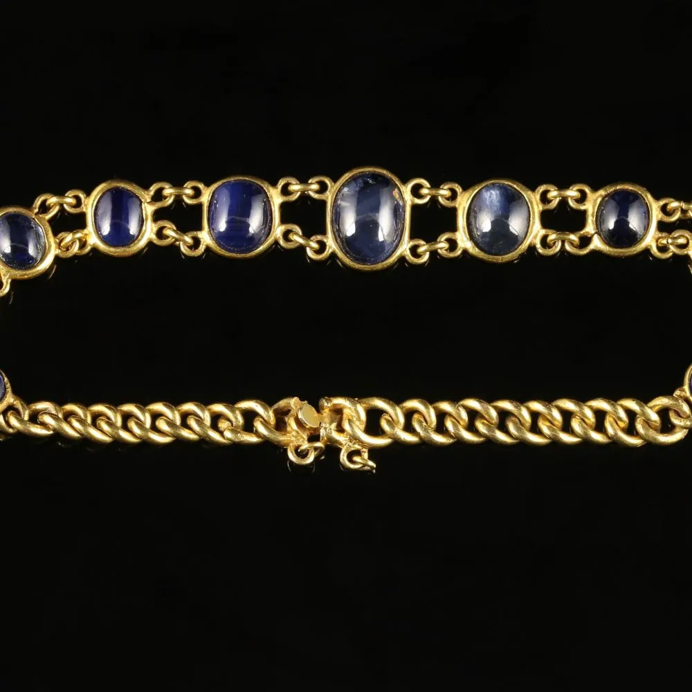 Antique Victorian Cabochon Sapphire Bracelet 18Ct Gold