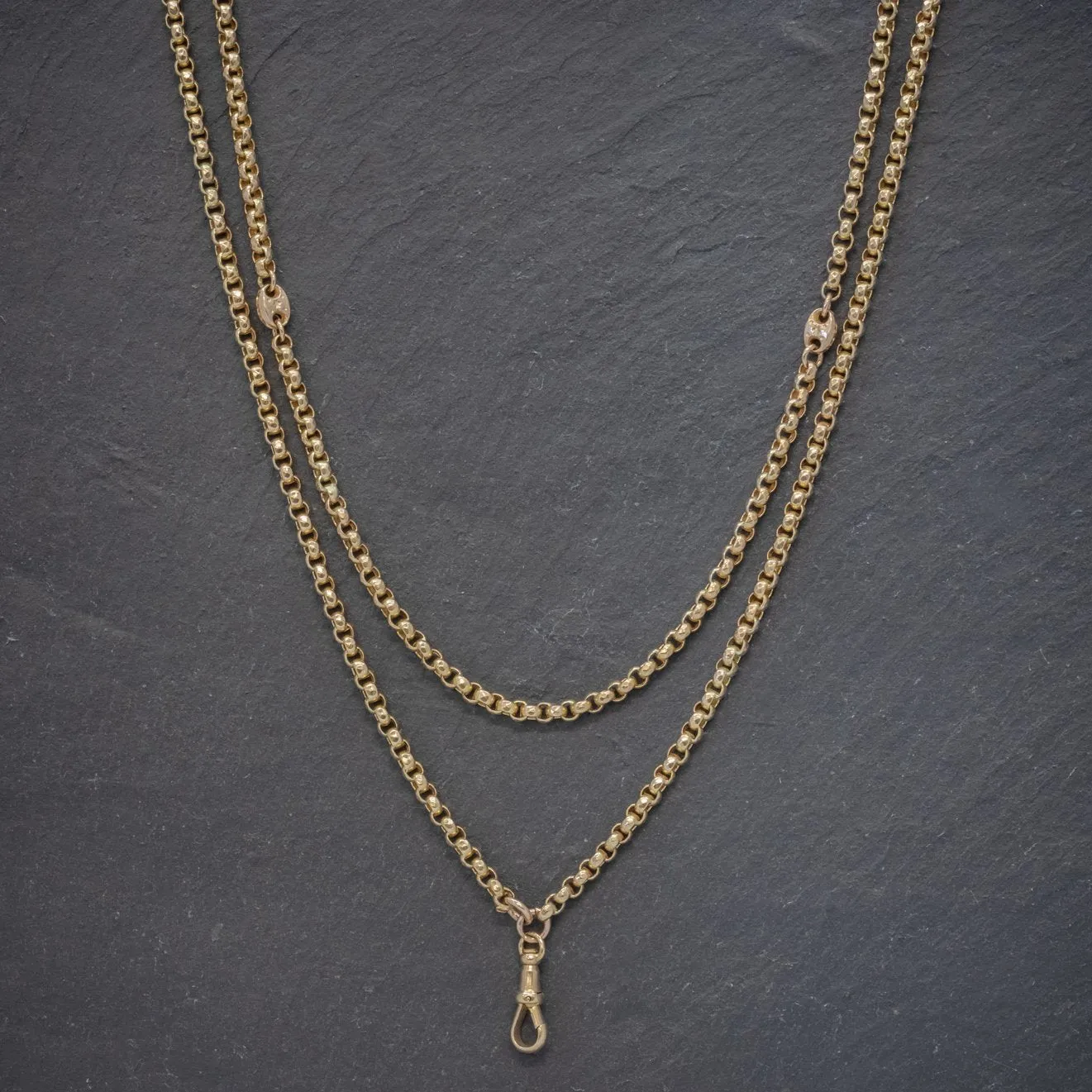 Antique Victorian Guard Chain Solid 9Ct Gold Link Necklace Circa 1880