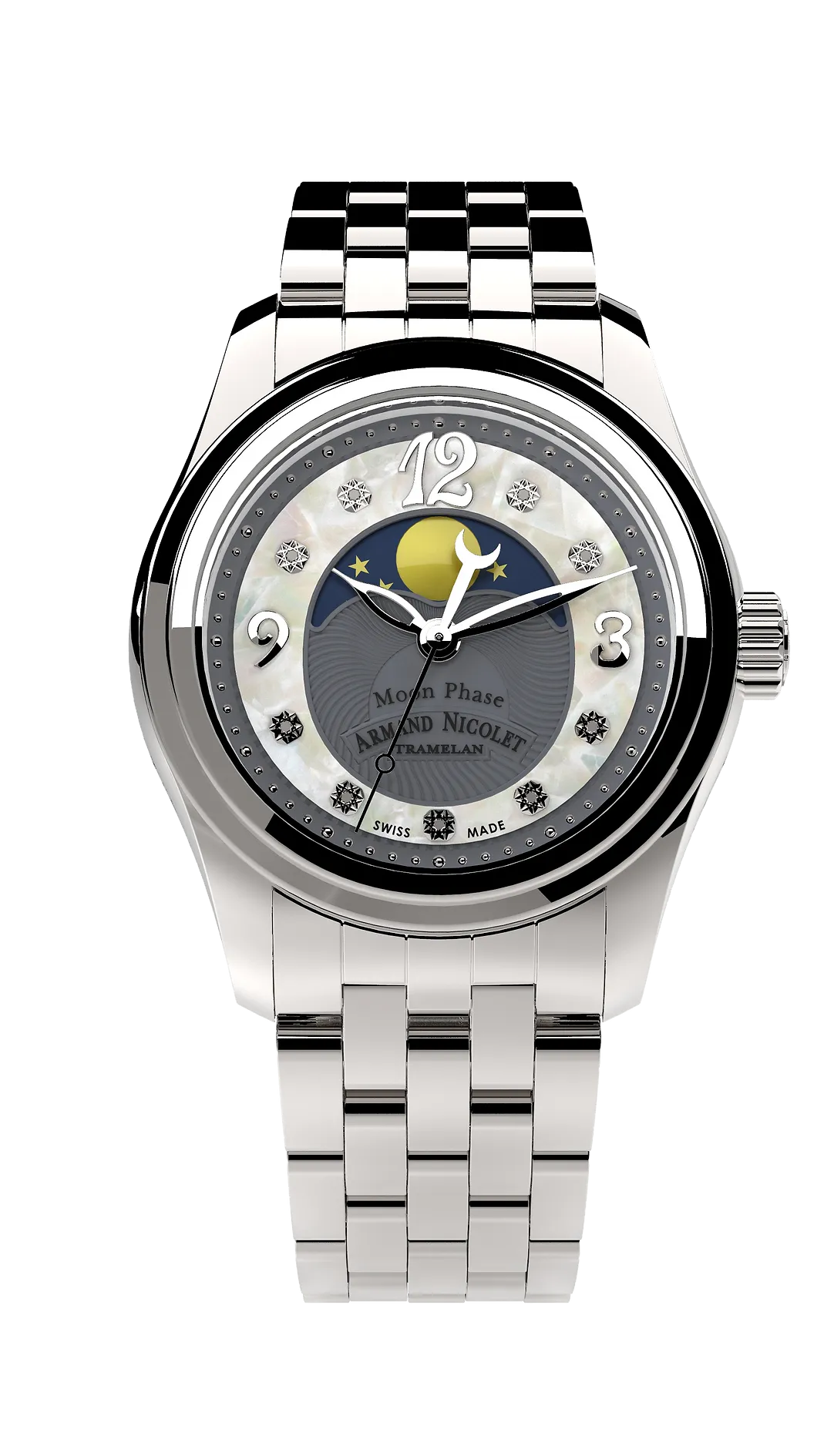 Armand Nicolet Ladies Watch M03 Moonphase 34mm Silver Grey A151QAA-GN-MA150