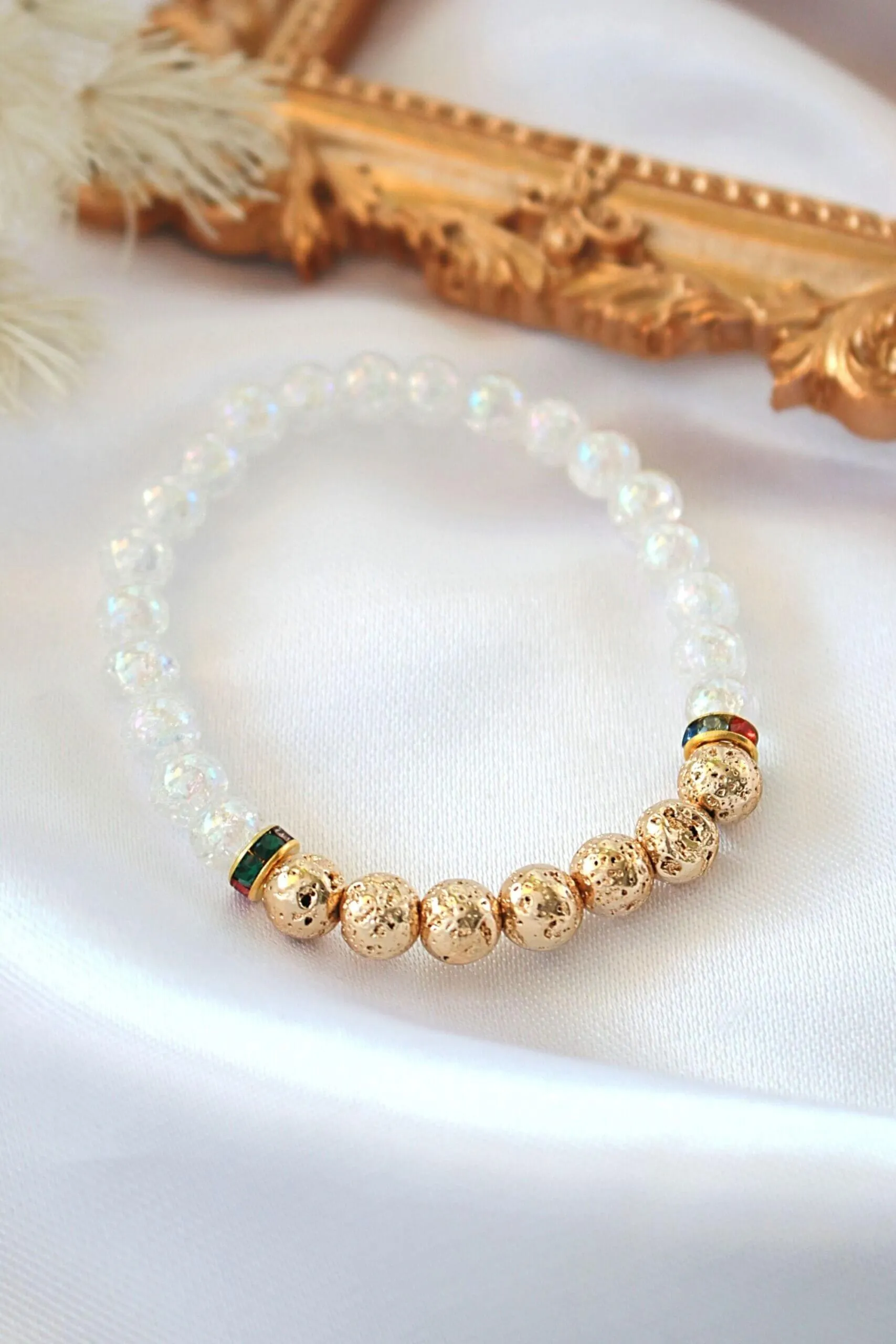 Aroma Diffuser Bracelet – Golden Lava Stone Elastic Bracelet