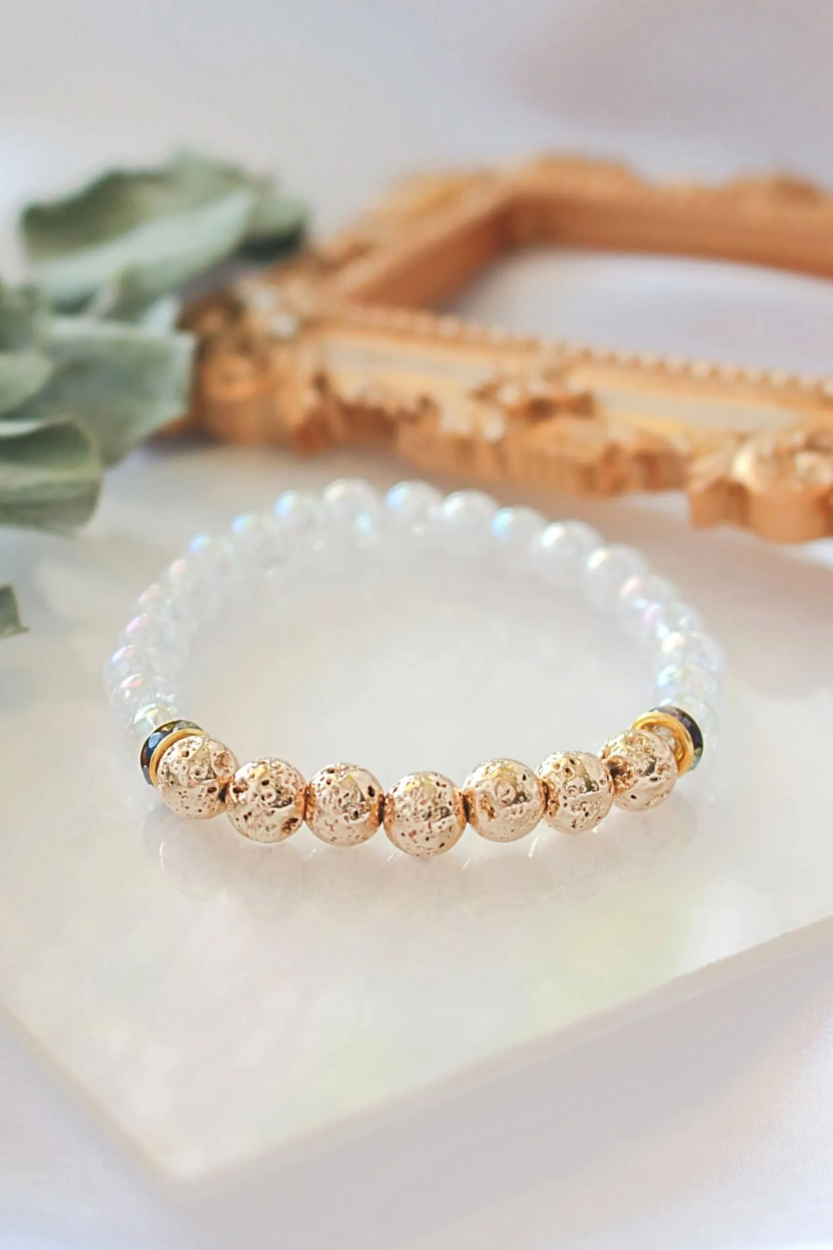 Aroma Diffuser Bracelet – Golden Lava Stone Elastic Bracelet