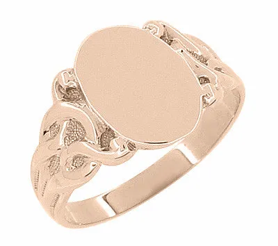 Art Nouveau Scrolling Vines Oval Signet Ring in 14 Karat Rose ( Pink ) Gold