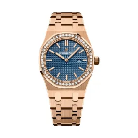 Audemars Piguet Royal Oak Quartz 67651OR.ZZ.1261OR.02 Rose Gold Blue Dial Diamond Bezel