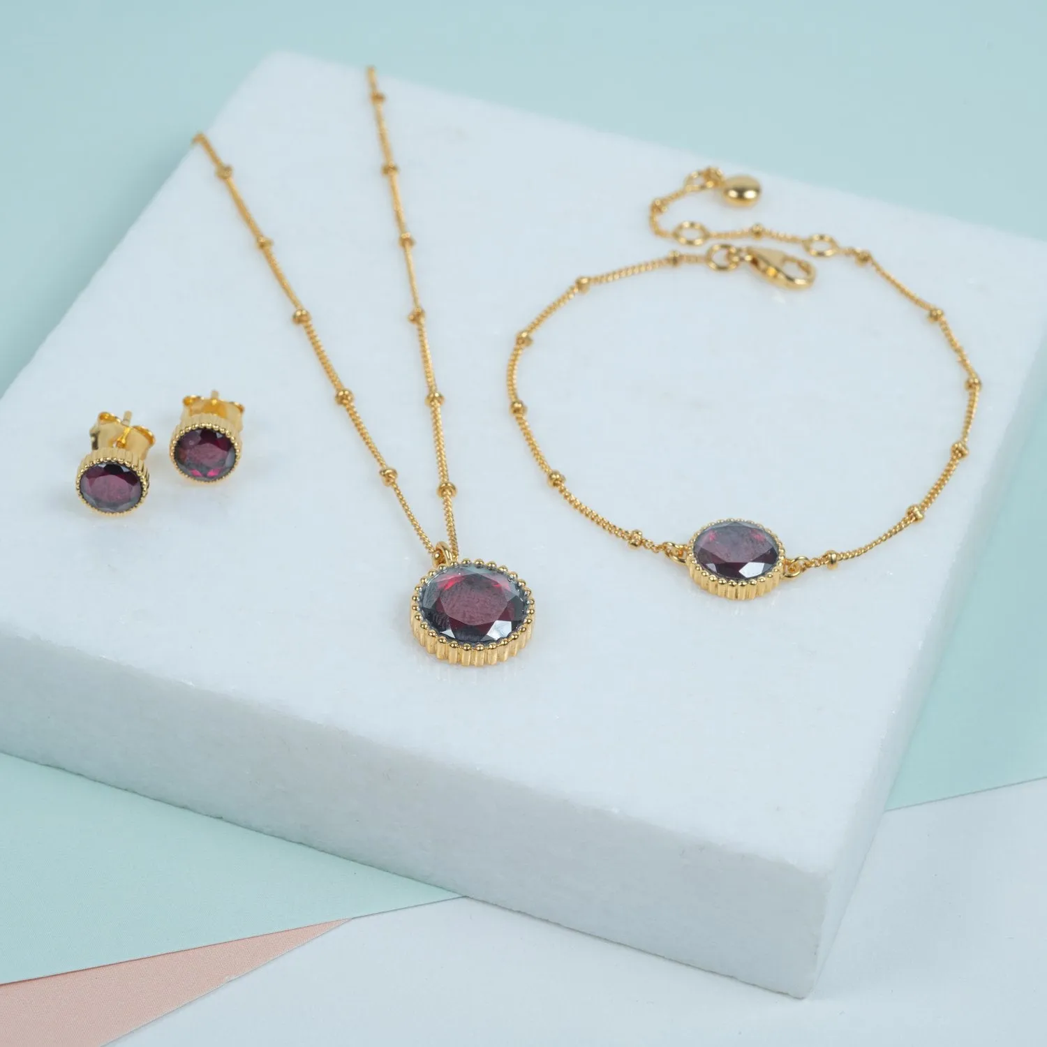 Barcelona January Birthstone Garnet & Gold Vermeil Jewellery Set