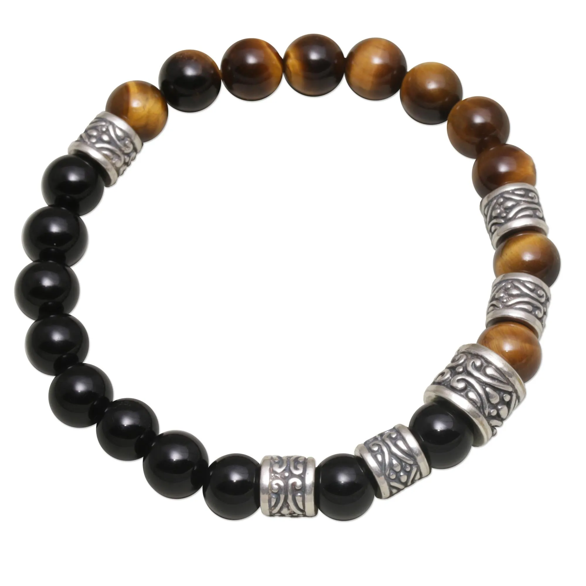 Batuan Renaissance Men's Silver & Tiger's Eye Onyx Bracelet