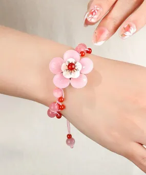 Beautiful Light Pink Coloured Glaze Shell Flower Cat's Eye Garnet Charm Bracelet ML0657