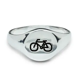 Bicycle Symbol Silver Signet Ring