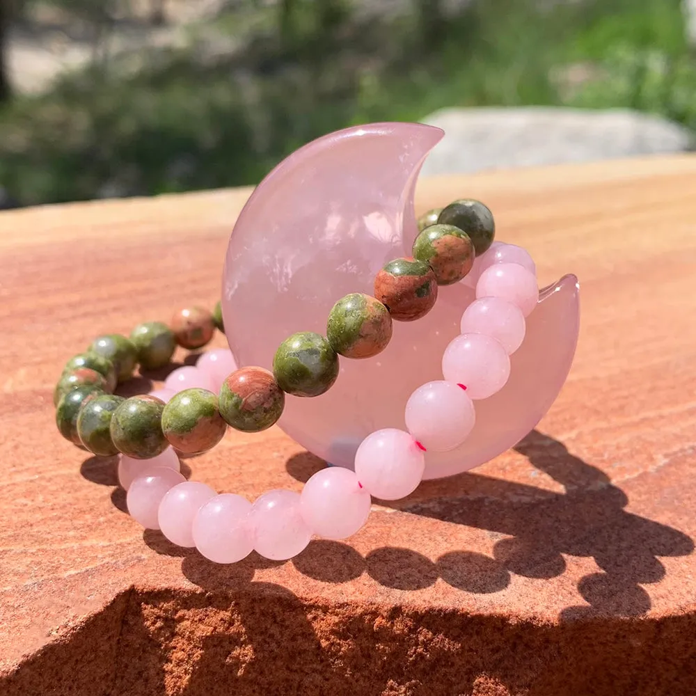 Black Friday - Rose Quartz Crescent Moon Shape   Mala Bracelets Gift Set