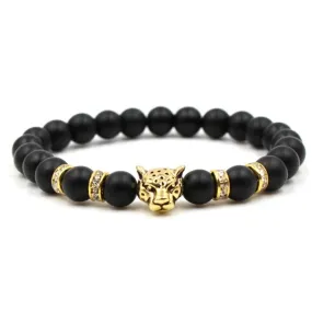 Black Onyx Matte Stone Golden Leopard Bracelet