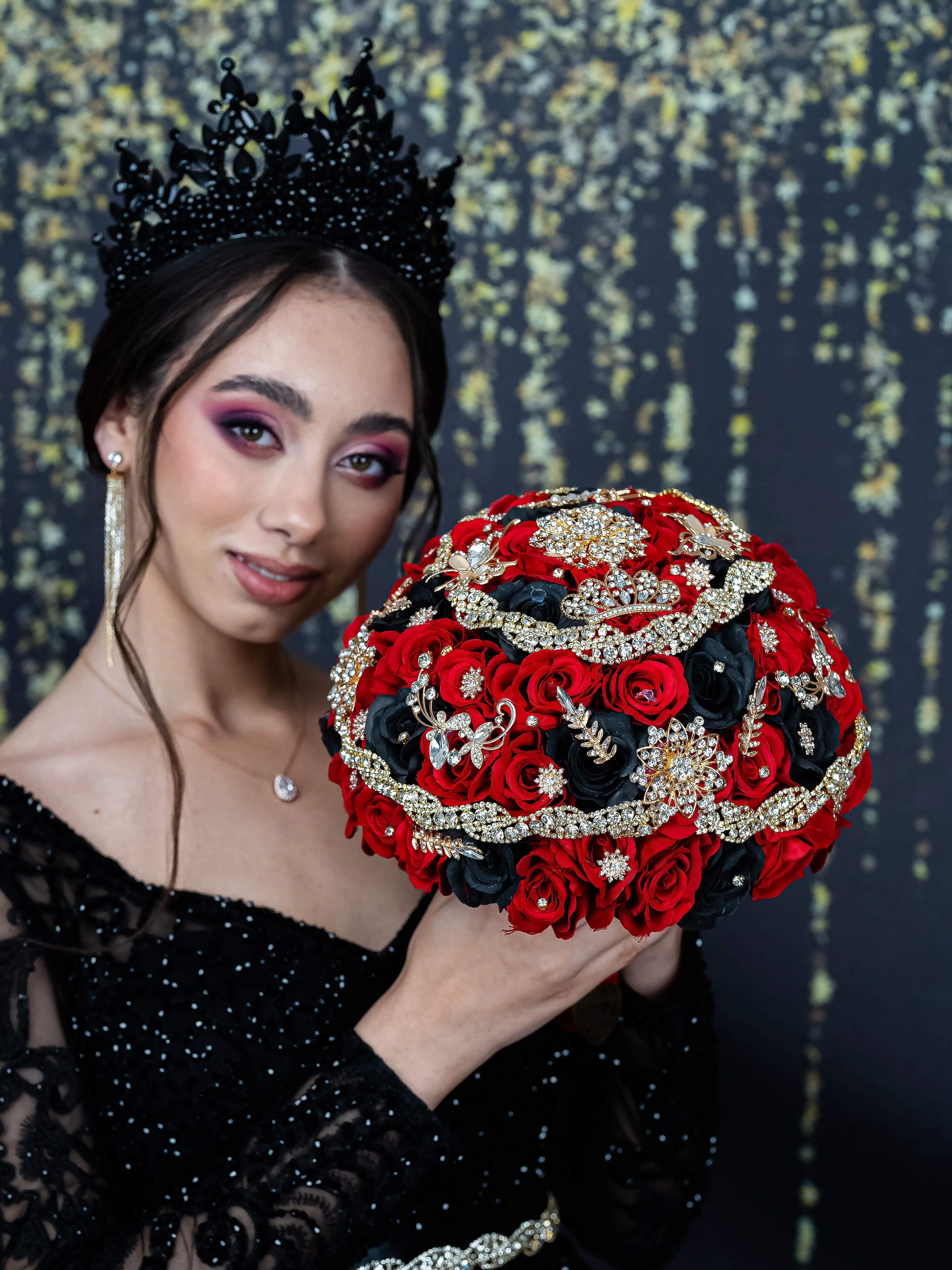 Black with Red quinceanera tiara pillow