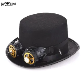 Black Women Men DIY Fedora Hat Steampunk Hat Steam Punk Gear fedoras Hat Millinery Steampunk Goggles DIY Handmade Hats