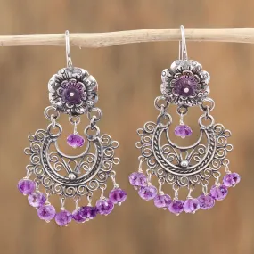 Blooming Elegance Amethyst Silver Chandelier Earrings