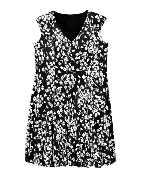 Blossom Sleeveless A-Line Knit Dress | Black / Ivory