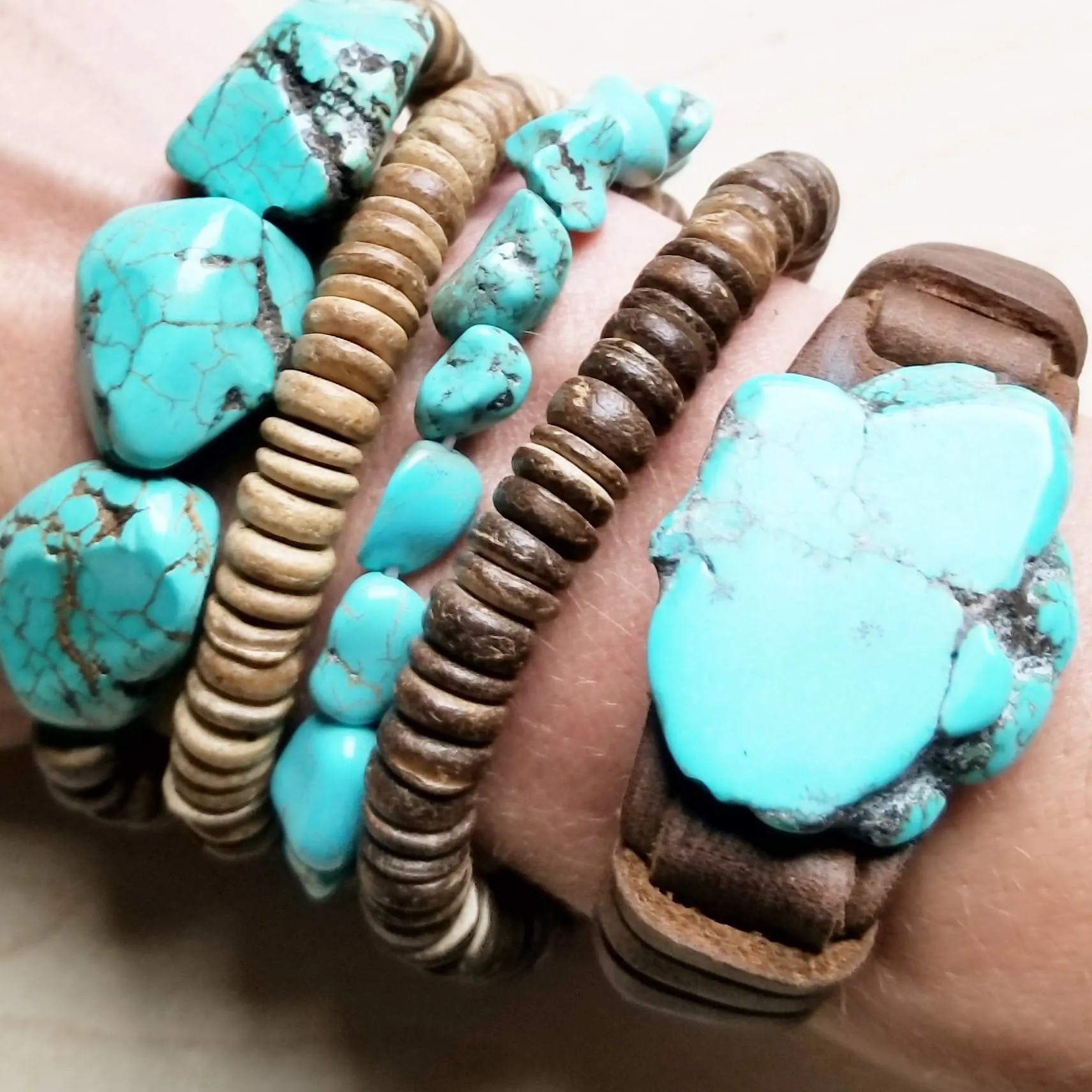 Blue Turquoise Slab on Narrow Leather Cuff 005W