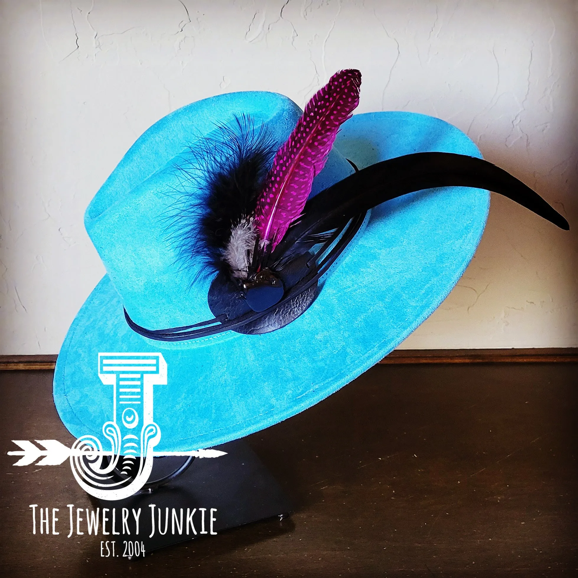 **Boho Western Hat w/ Choice of Feather Hat Band-Baby Blue 982h