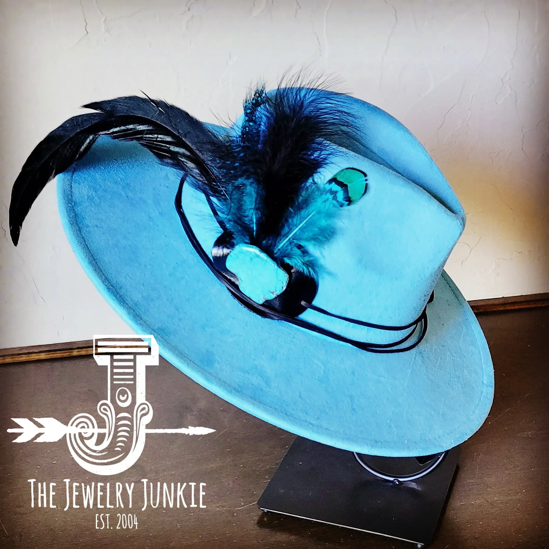 **Boho Western Hat w/ Choice of Feather Hat Band-Baby Blue 982h