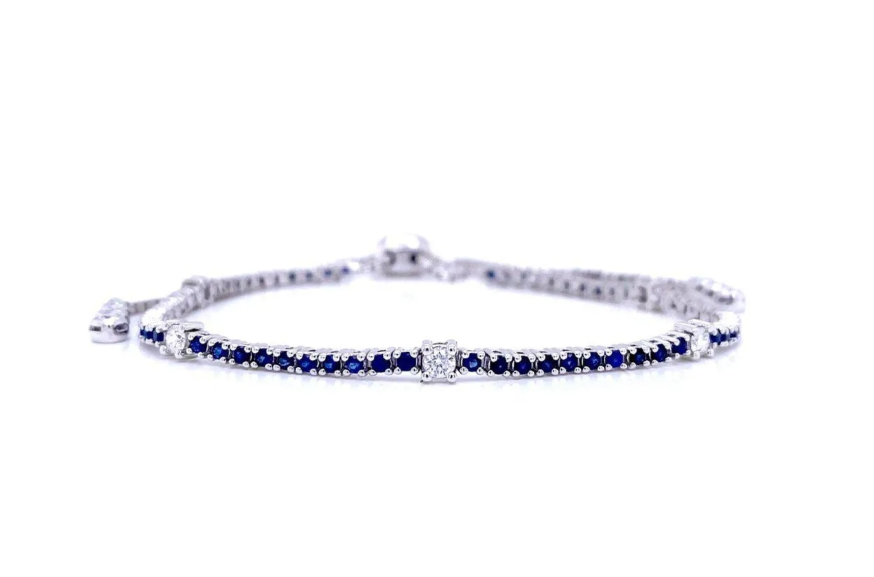 Bracelet 18kt White Gold Adjustable Sapphire & Diamonds