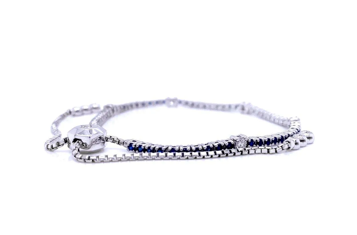 Bracelet 18kt White Gold Adjustable Sapphire & Diamonds