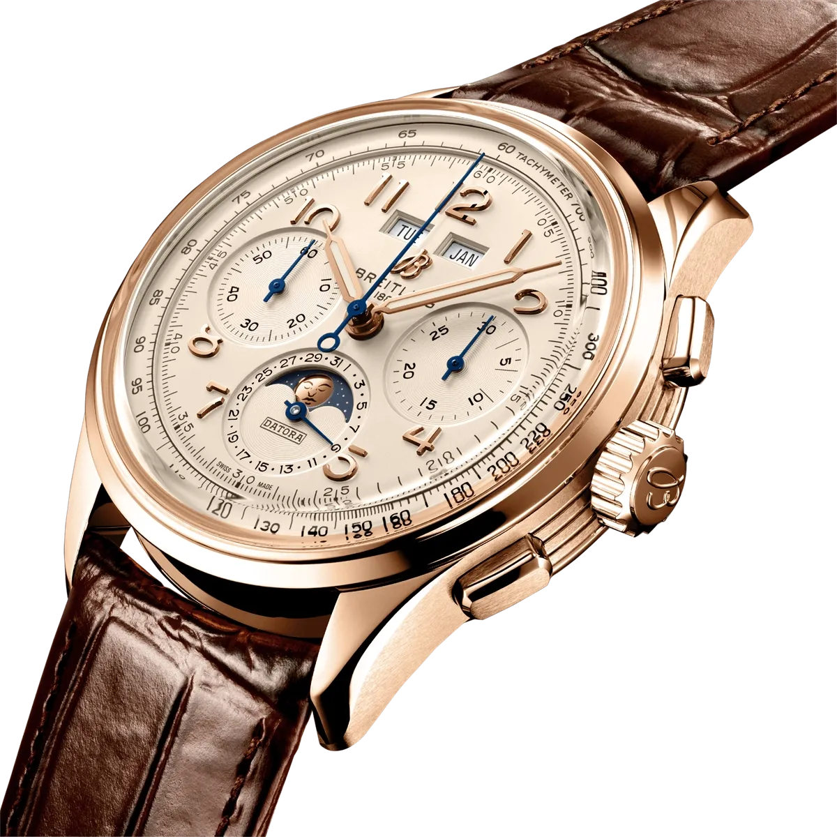 Breitling Premier B25 Datora 42 18K Red Gold Silver Dial Automatic