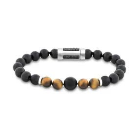 Brown Tiger Eye & Black Onyx Bead 8.5" Bracelet with Silver Rondels & Black Spinel