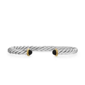 Cable Cuff Bracelet in Sterling Silver with 14K Yellow Gold and Black Onyx, 6mm, Size Large