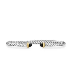 Cable Flex Bracelet in Sterling Silver with 14K Yellow Gold and Black Onyx, 4mm