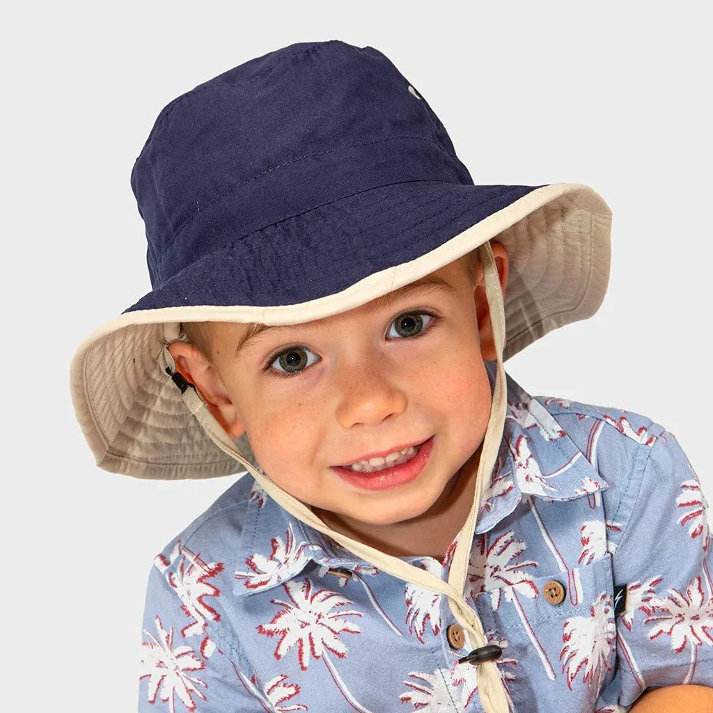 Cancer Council Kids Charlie Bucket Hat - Navy/Stone