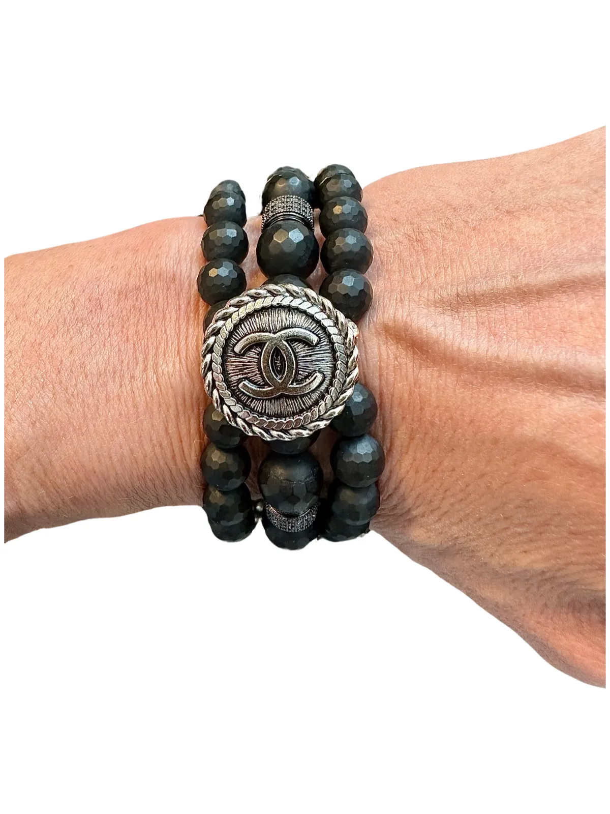 CC Matte Black & Silver Button bracelet