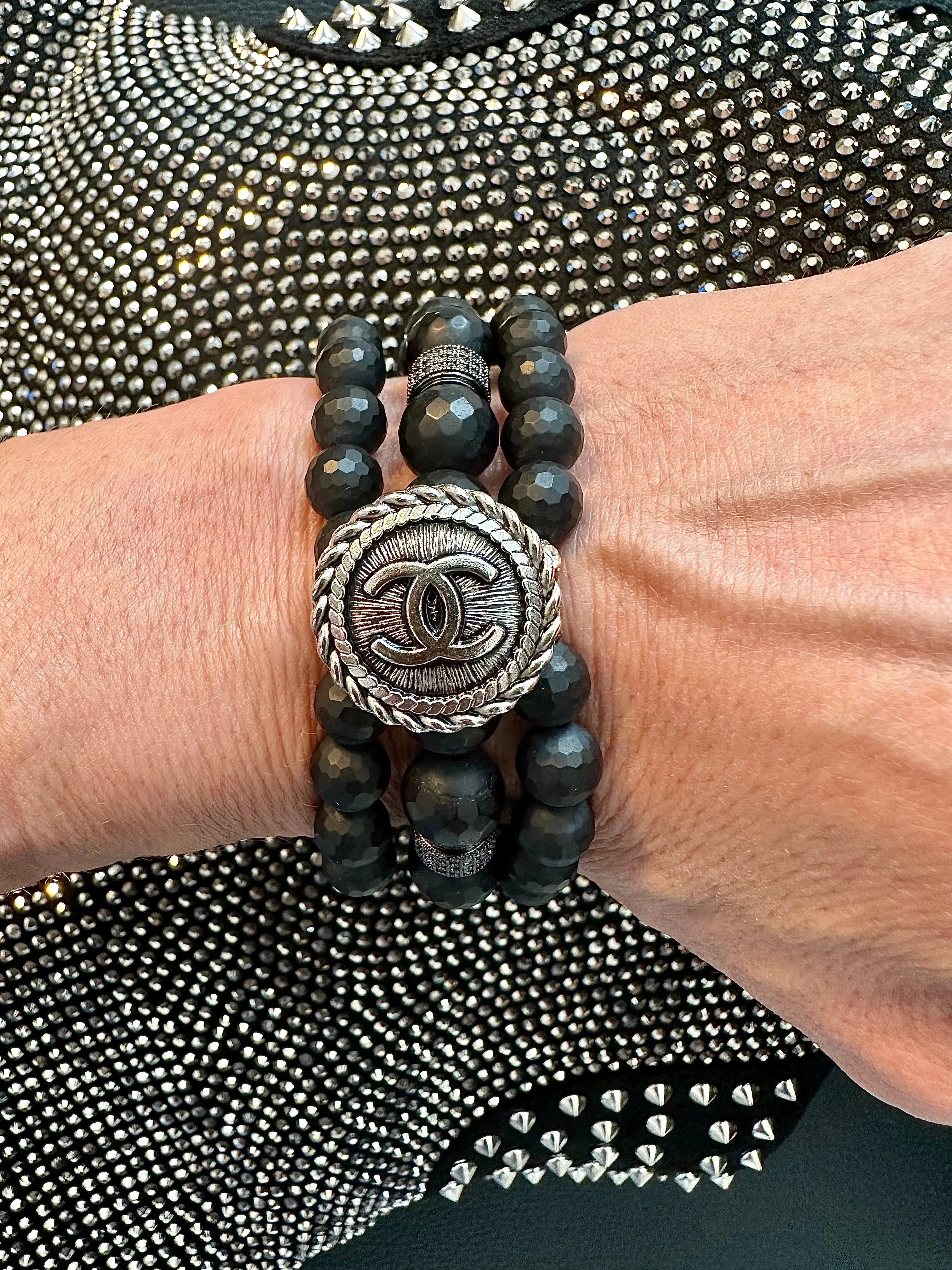 CC Matte Black & Silver Button bracelet