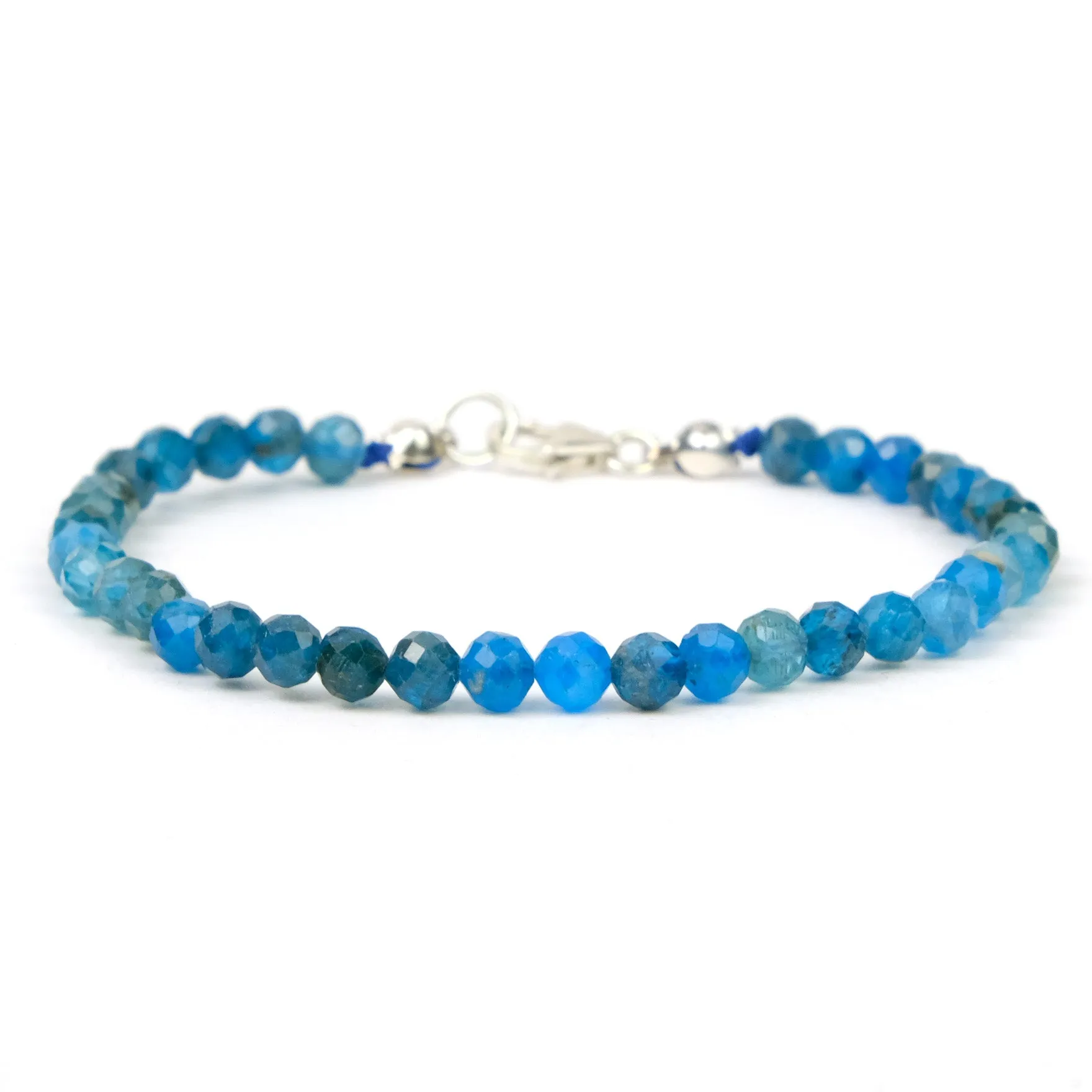 Cerulean Apatite 4mm Faceted Round Bracelet with Sterling Silver Trigger Clasp